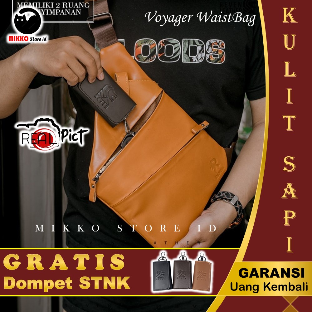 Tas Selempang Kulit Pria Reven Voyager Waistbag Branded Original Kulit Sapi Asli Premium