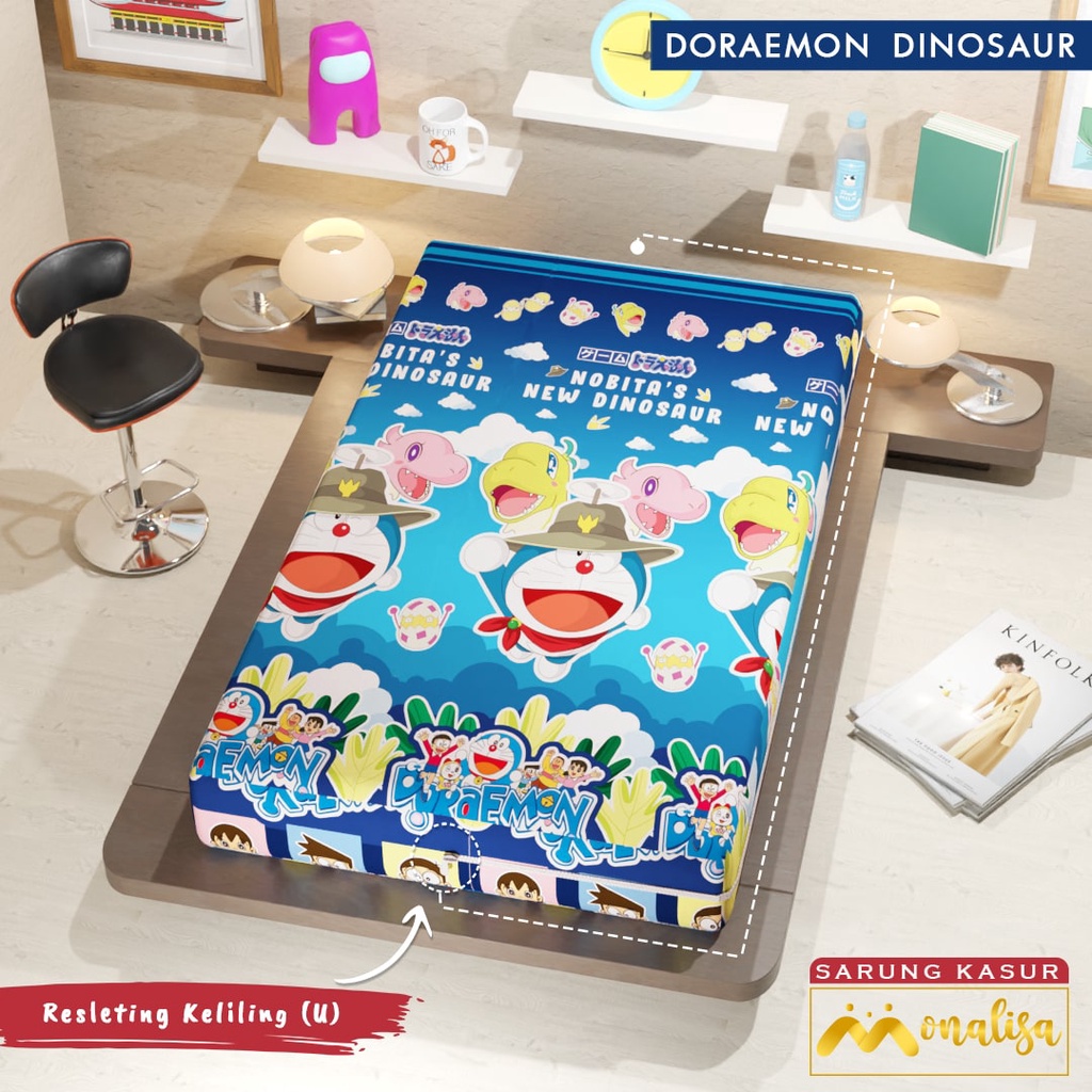 Monalisa Premium Sarung kasur Uk 90/100/120 T 15/20 - Doraemon Dino