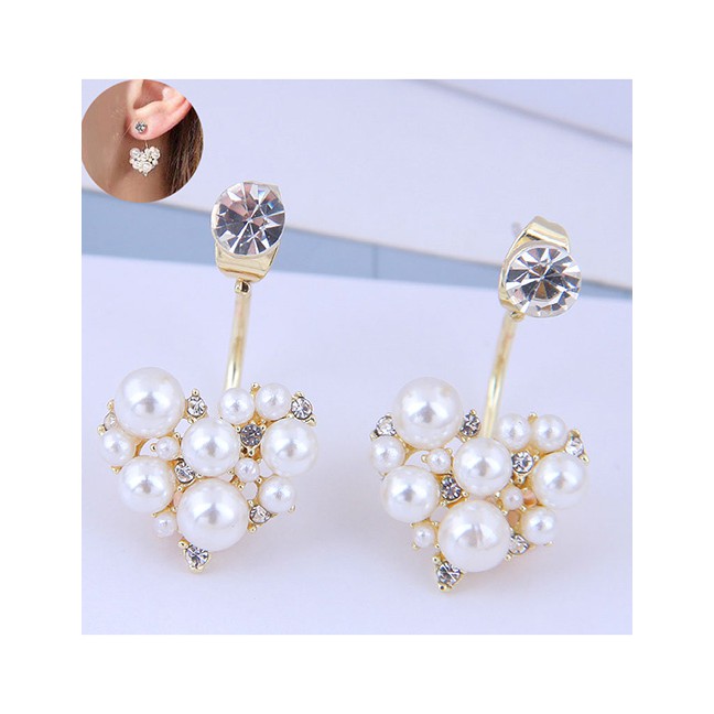 LRC Anting Tusuk Fashion Golden Irregular Pearl Stud Earrings With Diamonds A60419