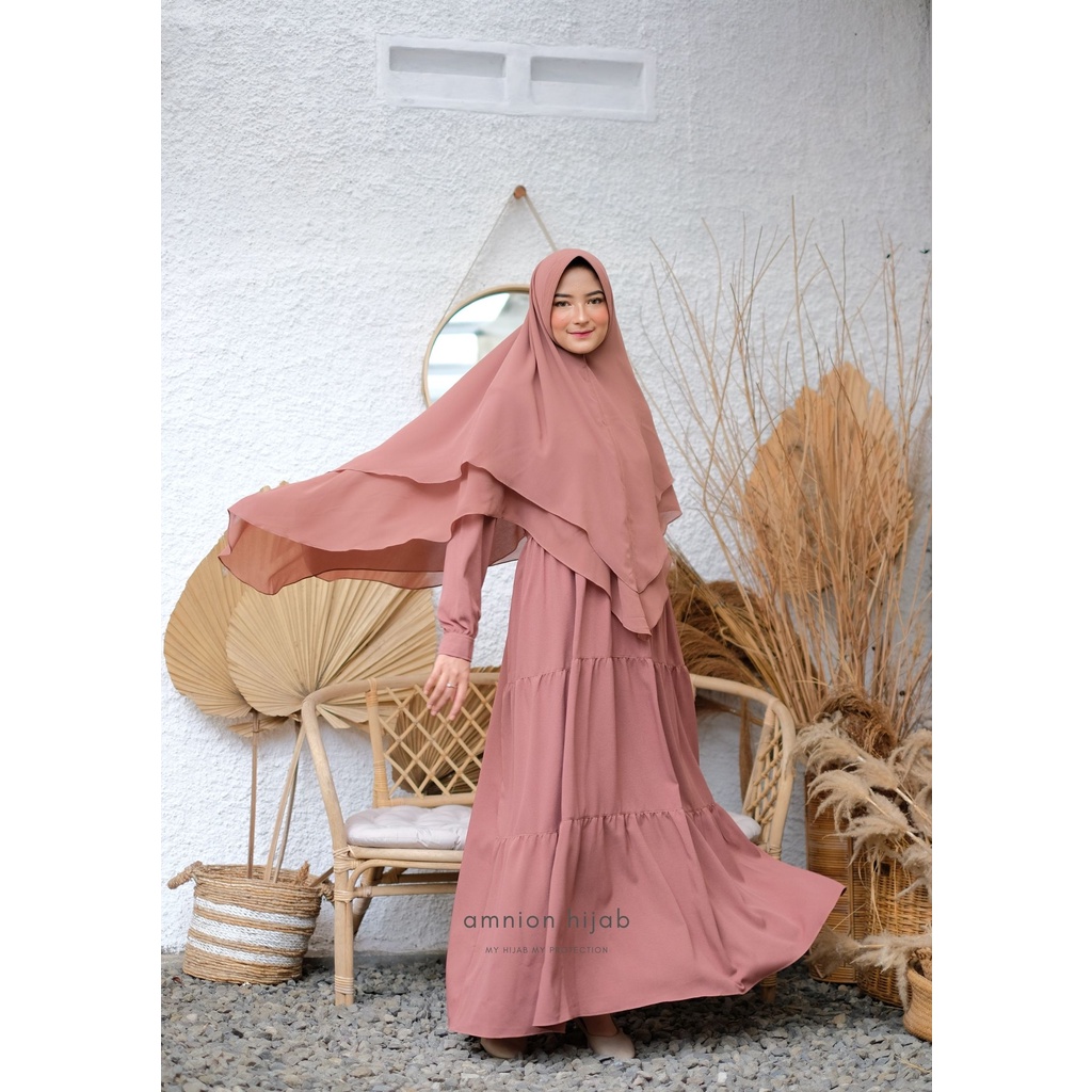 Dress muslim Azkia warna milo busui friendly by amnion hijab