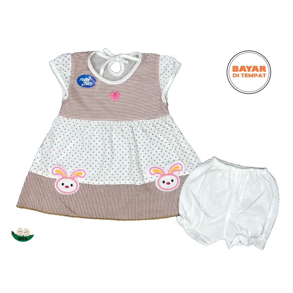 BAYIe - Setelan Baju bayi Perempuan Dress motif 2 RABBIT PLANET KIDS 0-12 bulan/Pakaian anak Cewek