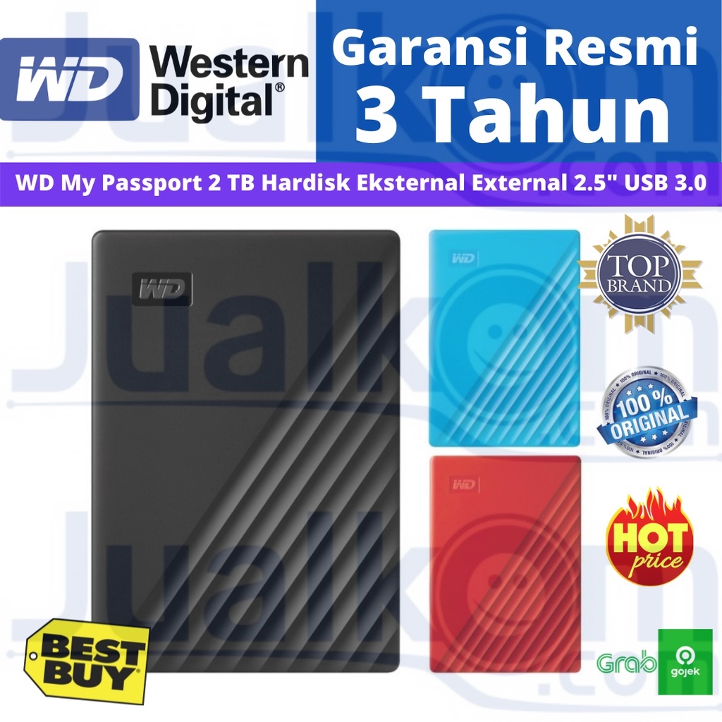 WD New My Passport 2TB Harddisk External 2.5&quot; USB 3.0 Resmi Free Soft Case