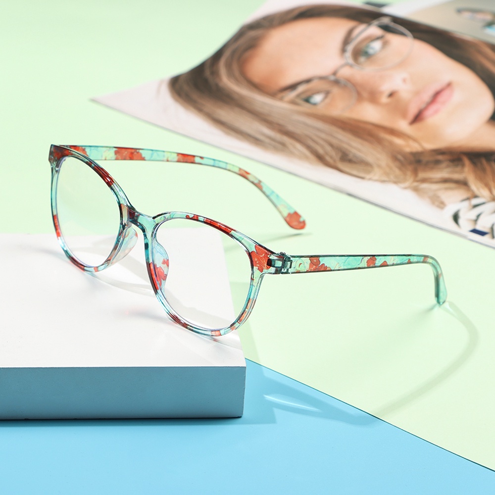 ROW Women Reading Glasses Comfortable Eye Protection Anti-Blue Light Eyeglasses Portable Elegant Fashion Flowers Vintage Ultra Light Frame/Multicolor