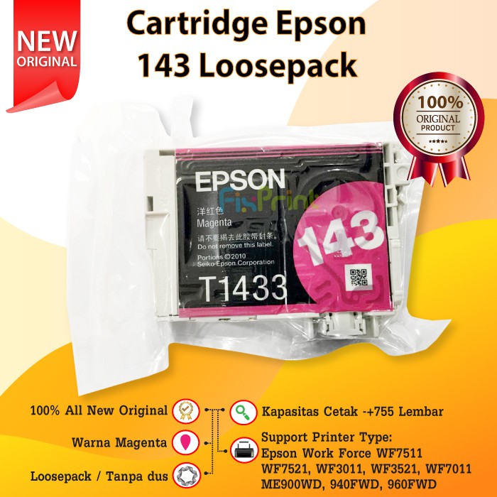 Cartridge Original Loosepack Epson 143 T143 Printer WF7511 WF7521 WF3011 WF3521 WF7011 ME900WD 940FW