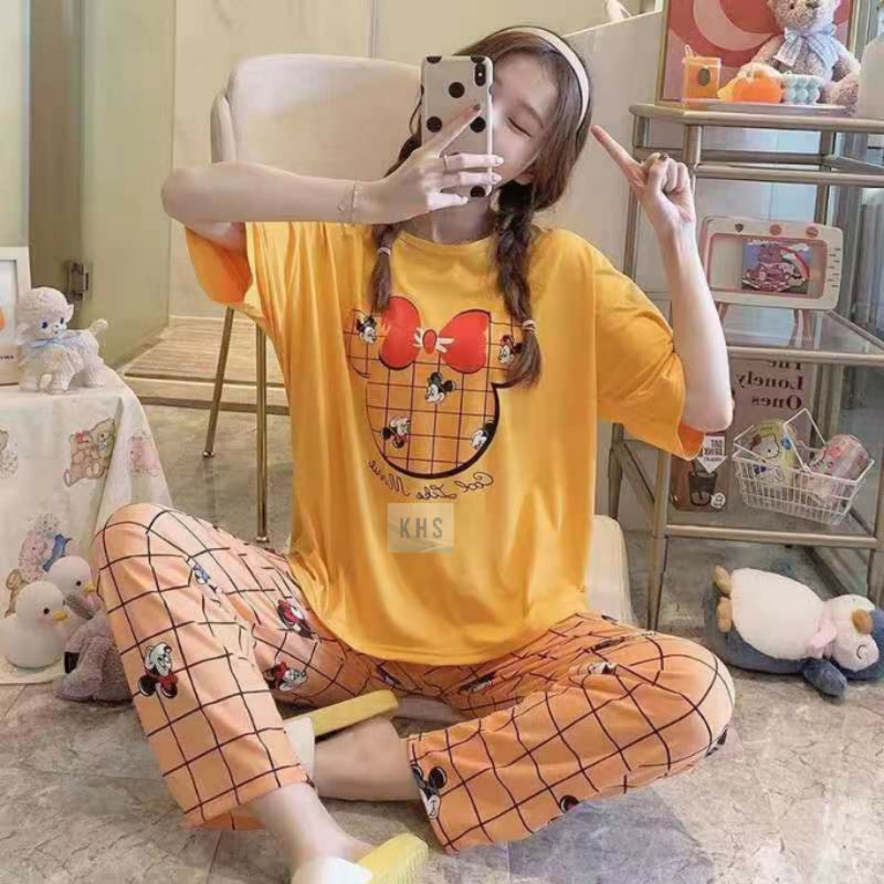 Baju Tidur Spandek Cp Celana Panjang Tie dye Daily set Pajamas Motif Impor Korea Piyama Setelan KHS-6