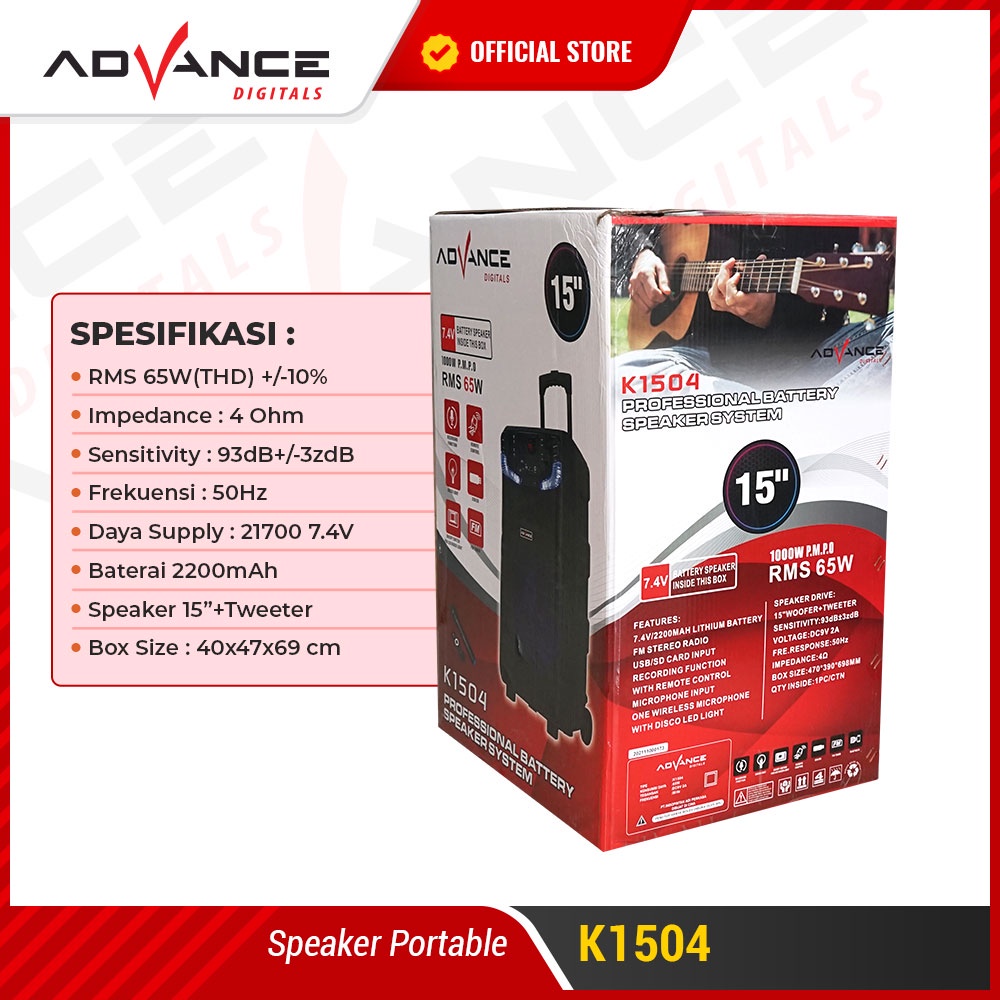 Advance Digitals K1504 Speaker Meeting Bluetooth Salon Aktif 15 inch Gratis 1 Mic Karoke