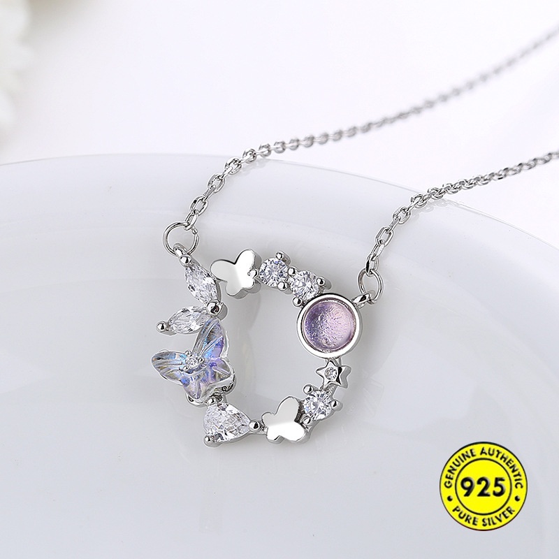 Kalung Rantai Sterling Silver 925 Dengan Liontin Kupu-Kupu Untuk Wanita / Hadiah Ulang Tahun Butterfly