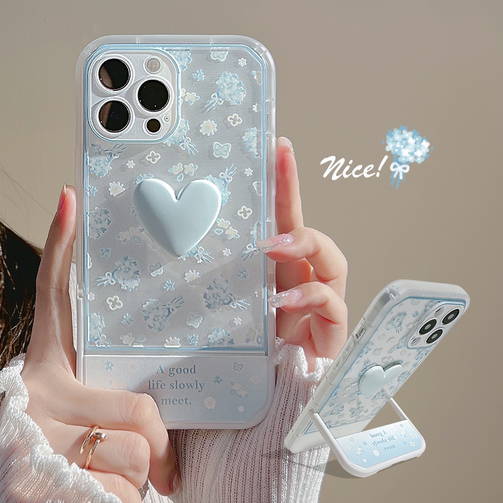 Case Pelindung Motif Bunga 3D Dengan Holder Untuk Iphone 11 8 7 Plus SE2 XS XR 12 13 PRO MAX