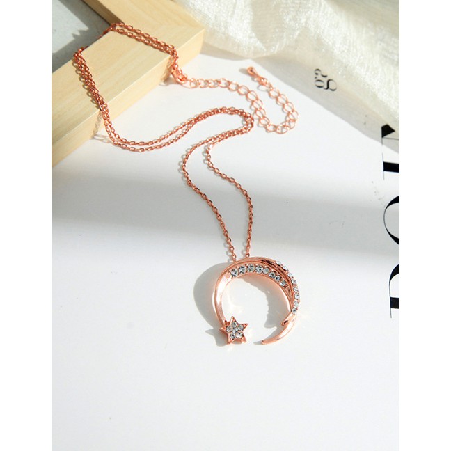 LRC Kalung Fashion Gold-2 Star And Moon Alloy Geometric Necklace K09863