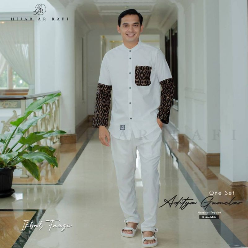 Arrafi Men One Set Adityagumelar | Satu Set Koko Baju dan Celana Lengan Panjang Arrafi