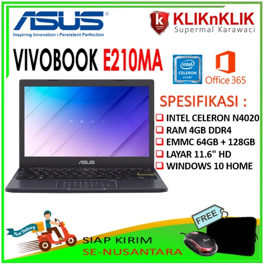 LAPTOP ASUS VIVOBOOK E210MA INTEL N4020 4GB 192GB WIN10 OFFICE 365