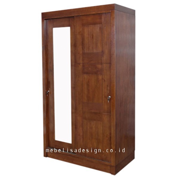 Almari Pakaian 2pintu Sliding Kaca Cermin Minimalis Jati