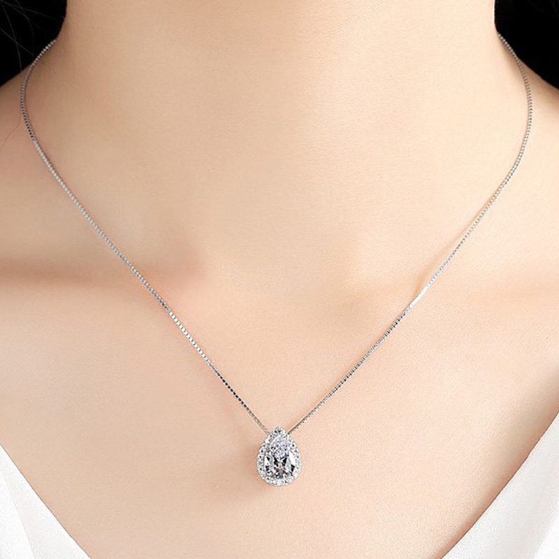 S925 Pure Silver Droplet Pear-Shaped Necklace Pendant White Gold Drop Shaped Necklace&amp; Pendants