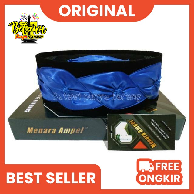 Peci Kopiah Songkok Kembang Kol Betawi Hitam Motif Kembang Biru