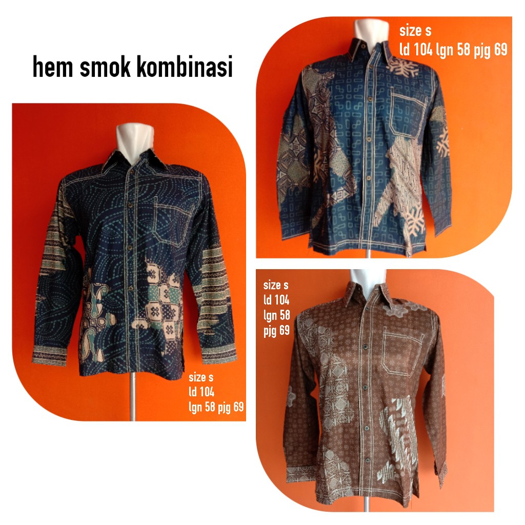 kemeja lengan panjang S biru coklat Pakaian Pria Atasan 9teng batik jambi sumatera sumatra