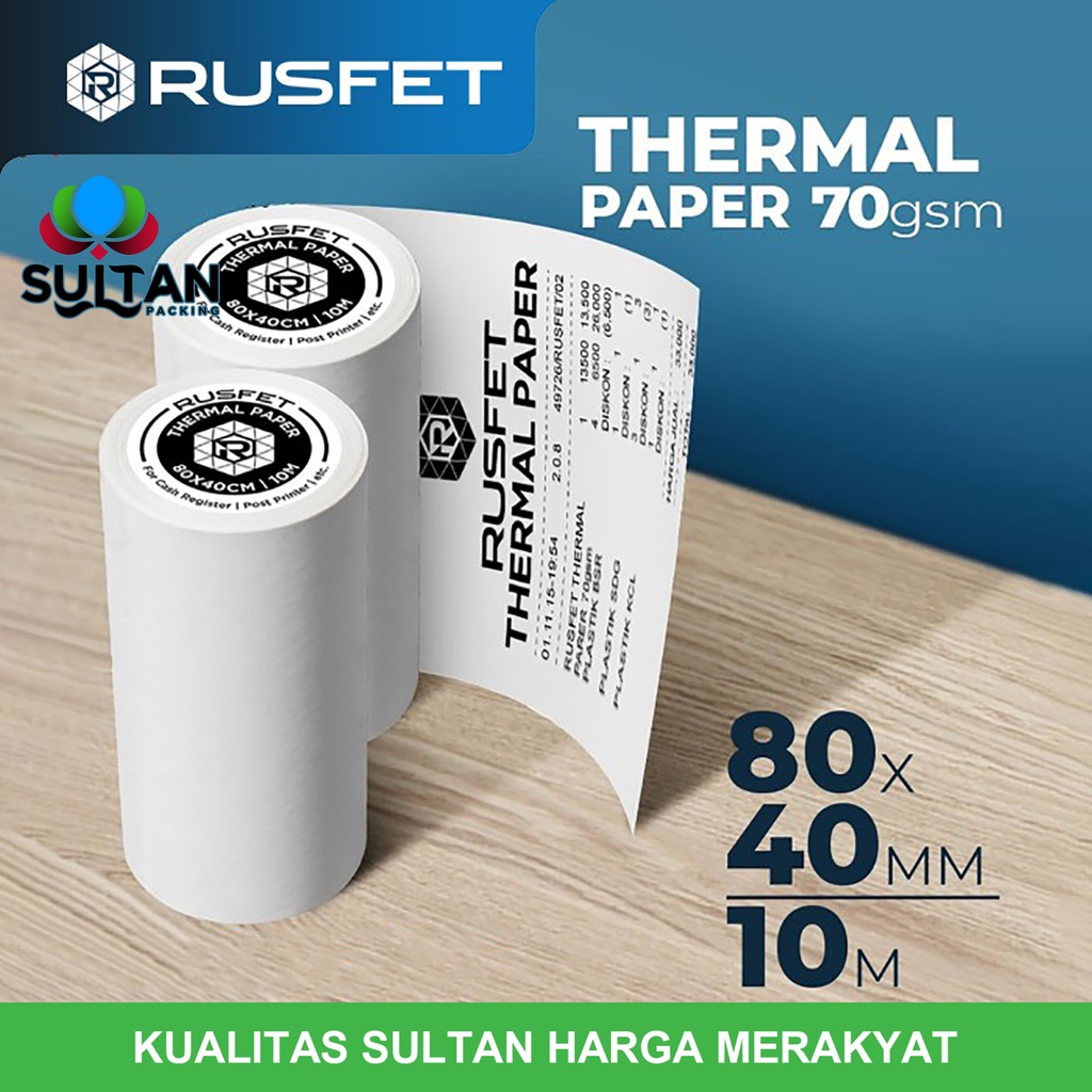 

Paper Thermal Kertas Termal Printer Struk Kasir Barcode RUSFET 80x40mm