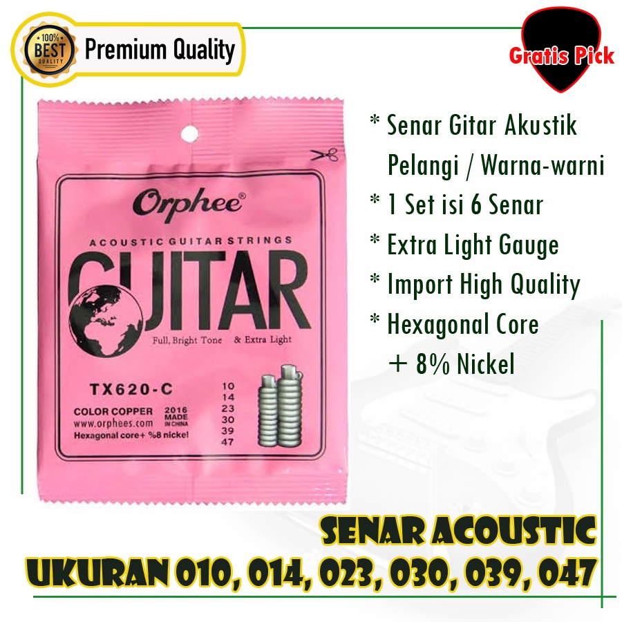 Senar Gitar Akustik Warna Warni Pelangi 010 Orphee TX 620-C