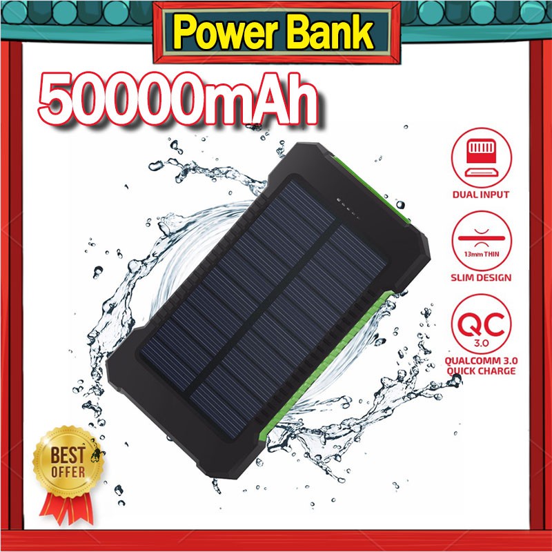 100% Original Solar Charging branding Powerbank 50000mah Power Bank Quick waterproof