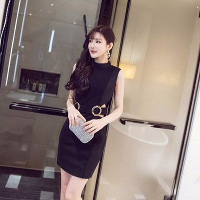 4255436 Dress Black Slim Fit Cotton, texture, back zipper (S,M,L)