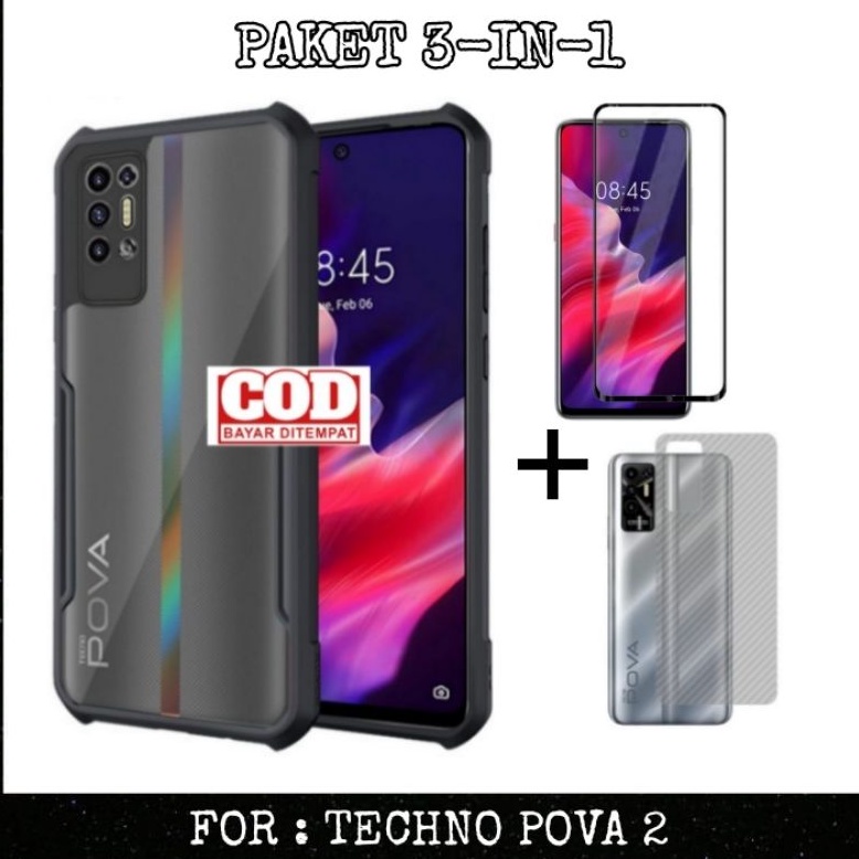 [PROMO PAKET] TECHNO POVA 2  Softcase Fusion Xundd Free Tempered Glass &amp; Garskin Carbon Paket Casing For POVA 2