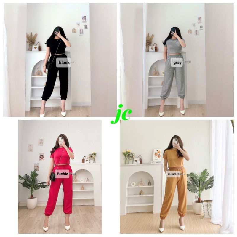 JCZR - Zoey Set Crop / Stelan Wanita Santai Terbaru / Set Atasan Crop Wanita Kekinian