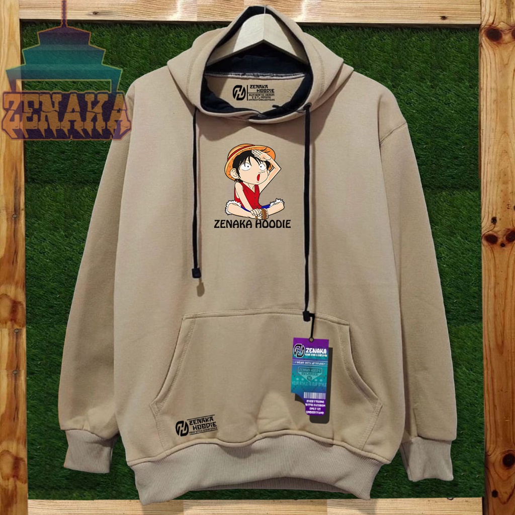 Sweater Hoodie anime one piece luffy Hoodie cowok aesthetic warna cream Sweater oversize kekinian 2022 Jaket cowok distro ori bahan tebal murah Zenaka Hoodie pria distro terbaru 2022 Jaket wanita kekinian korean style terbaru Hodie Cowok