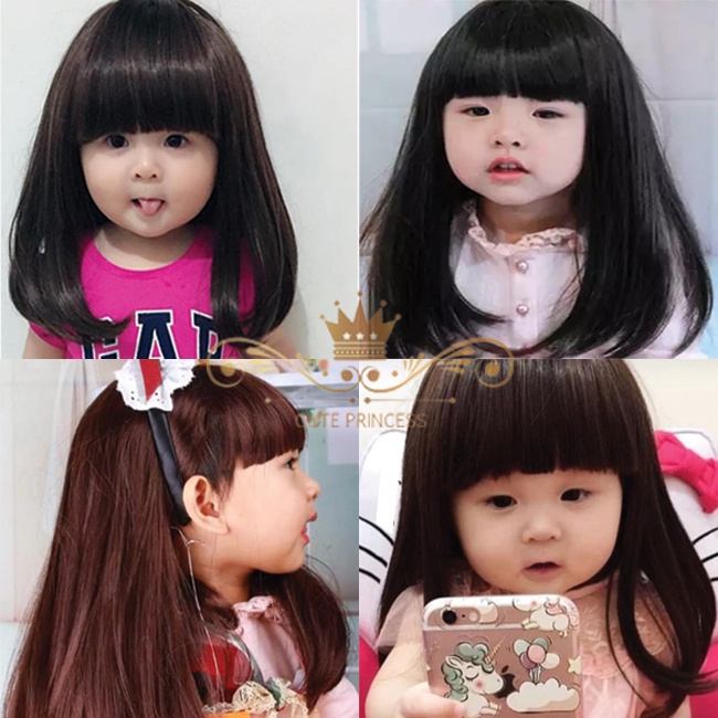 RAMBUT PALSU ANAK / WIK ANAK PEREMPUAN MODEL PANJANG SEDADA WARNA HITAM & COKLAT TUA USIA 6 BULAN -