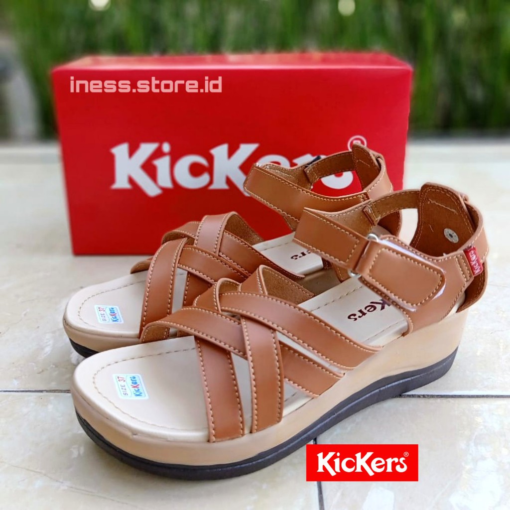 SANDAL WEDGES WANITA HELLS KICKERS TERBARU KODE LET 02 TAN GROSIR