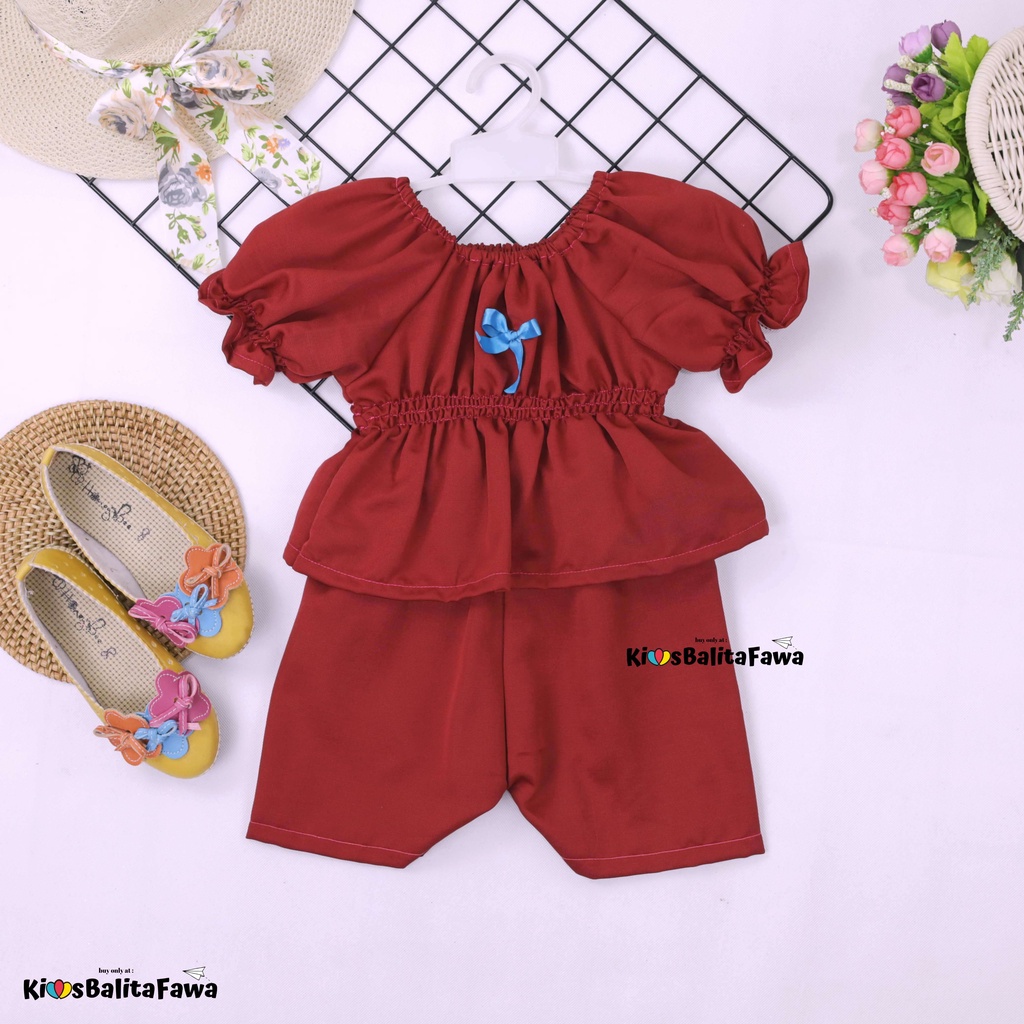 Neisya Set uk Bayi - 2 Tahun / Setelan Polos Anak Perempuan Lengan Pendek Balon Celana Atasan Import Babycinnamon