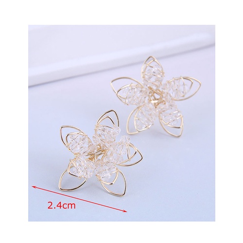 LRC Anting Tusuk Fashion Metal Crystal Flower Stud Earrings A63291