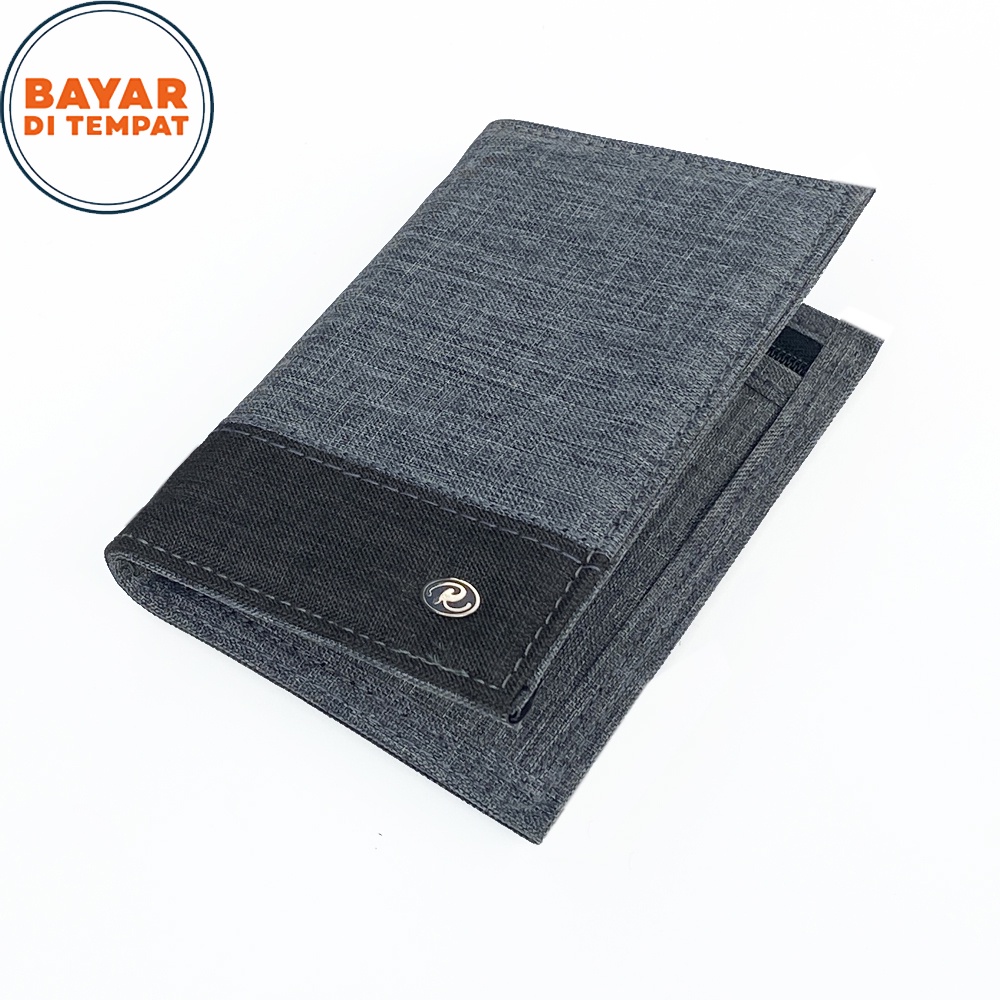 SHOPEE 6.6 SUPER SALE!! Dompet Pria Bahan Kanvas TEBAL T3300 Kombinas GREY BLACK Dompet Polos Model Tegak Pasport + BONUS BOX