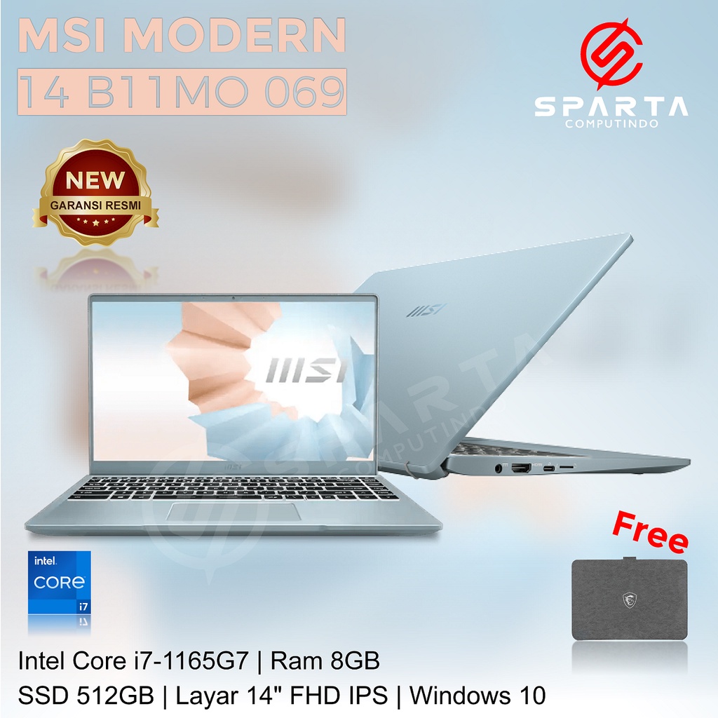 MSI Modern 14 B11MO 9S7-14D312-069 Core i7-1165G7 Ram 8GB SSD 512GB Layar 14 inch Win 10 Home