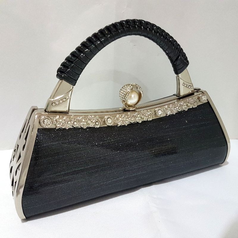 Tas Pesta Farnell Wanita Import 2697/2597 Clutch Glitter Permata Mutiara Cantik