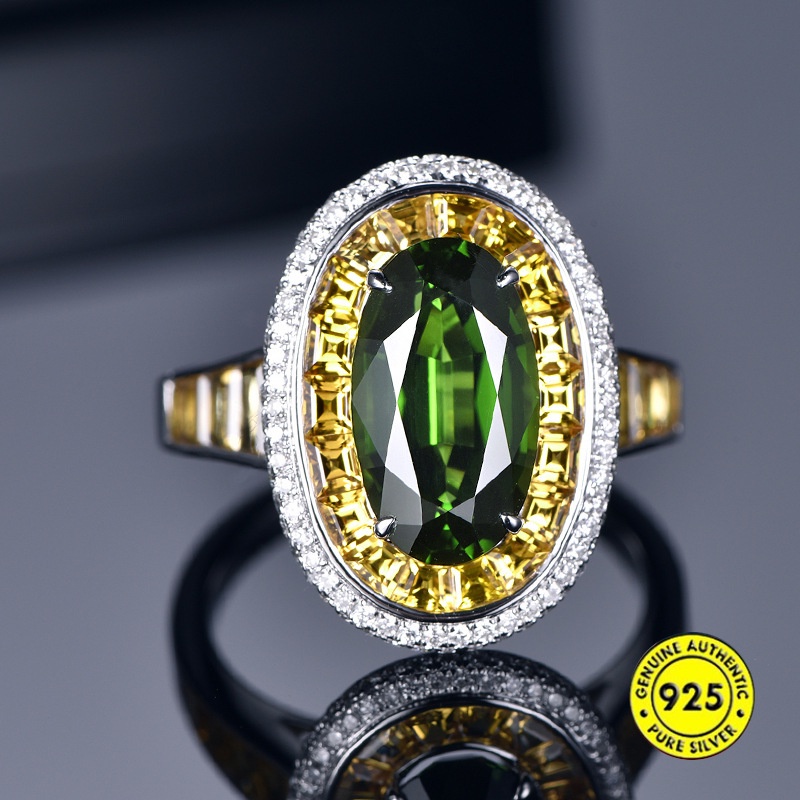 Cincin Model Terbuka Aksen Batu Permata Emerald Kuning Natural