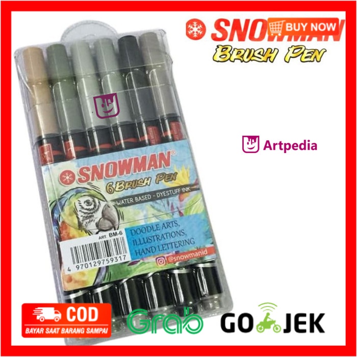 

(BISA COD) Snowman brush pen set 6 - Brush Pen 6 Colour BM-6
