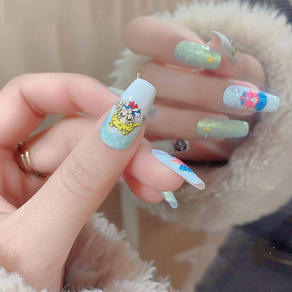 MXBEAUTY Girls Sailor Moon Nail Stickers Cartoon Nail Decal DIY Nail Decorations Cute Sailor Moon Rabbit Bow Ultra-thin Relief Manicure Accessories