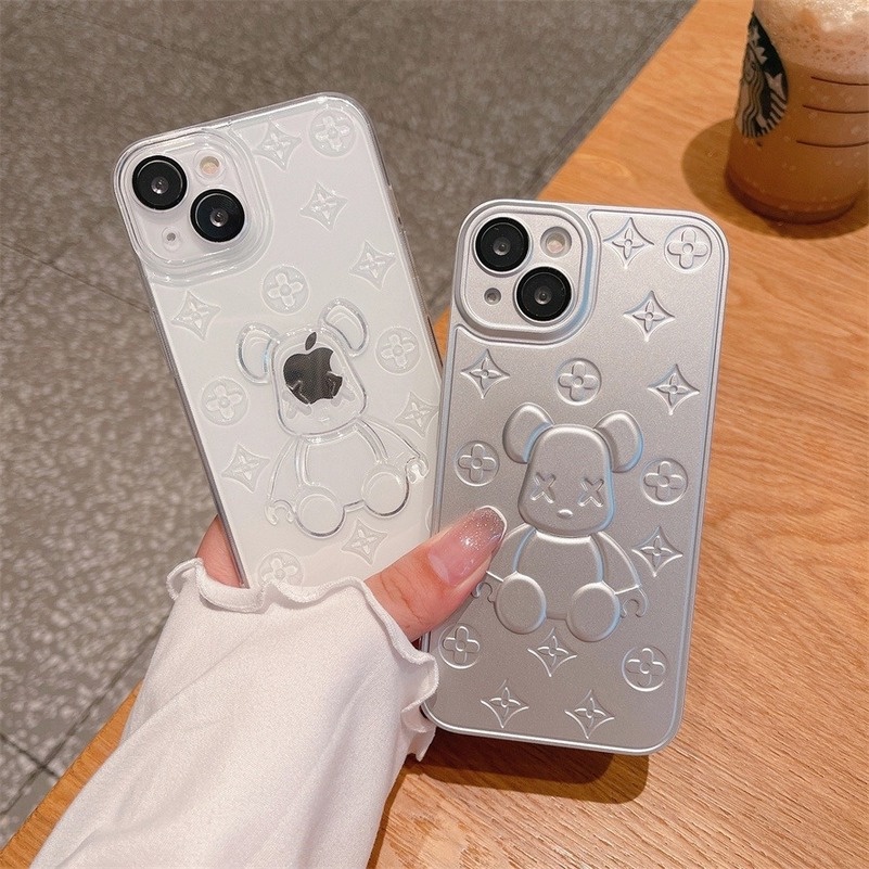 Soft Case Pelindung Lensa Bahan Silikon TPU Motif Bunga Beruang Untuk iPhone 13 12 11 Pro Max Xs Max X Xr 7 8 6 6s Plus SE 2020
