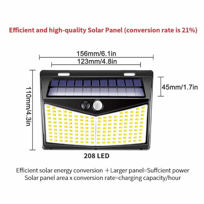 1 Pc Lampu Dinding 208 LED Tenaga Surya 4 Sisi Tahan Air Untuk Taman