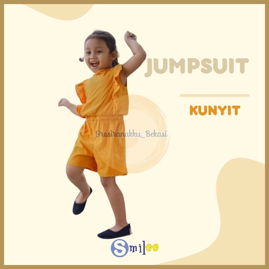 Jumpsuit Anak Smilee Nada Polos Warna Kuning Kunyit Size 1-5Tahun