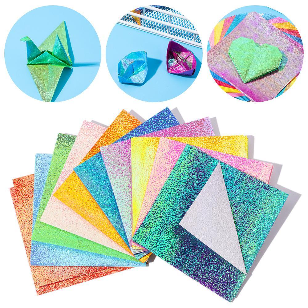 Top 50lembar Kertas Origami Berkilau Multi Ukuran Perlengkapan Alat Tulis Handmade Bahan Scrapbooking Dekorasi