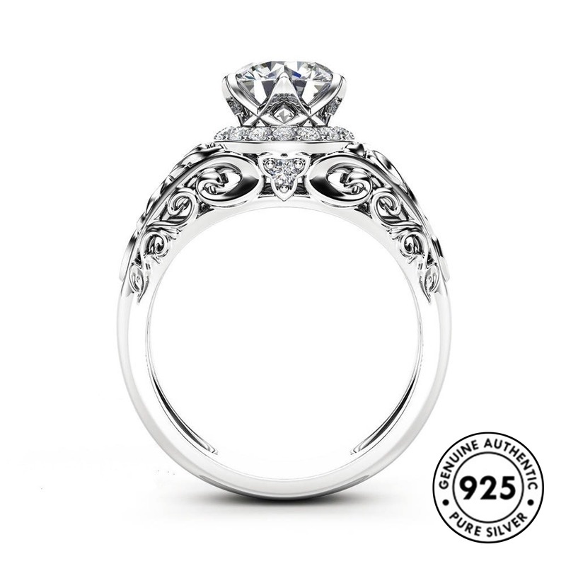 Cincin Sterling Silver 925 Model Hollow Dengan Berlian Imitasi Untuk Wanita