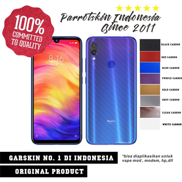 Redmi Note 7 Garskin Protector Clear Carbon anti gores for back case