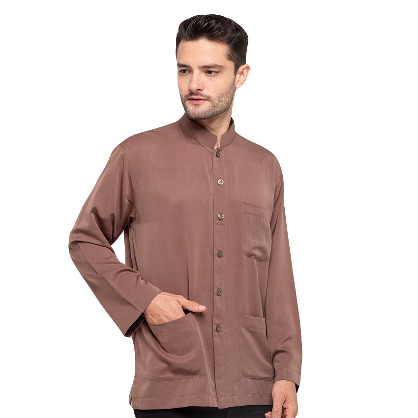 SHOHIB Baju koko Lengan Panjang HABIBI-COKLAT MUDA