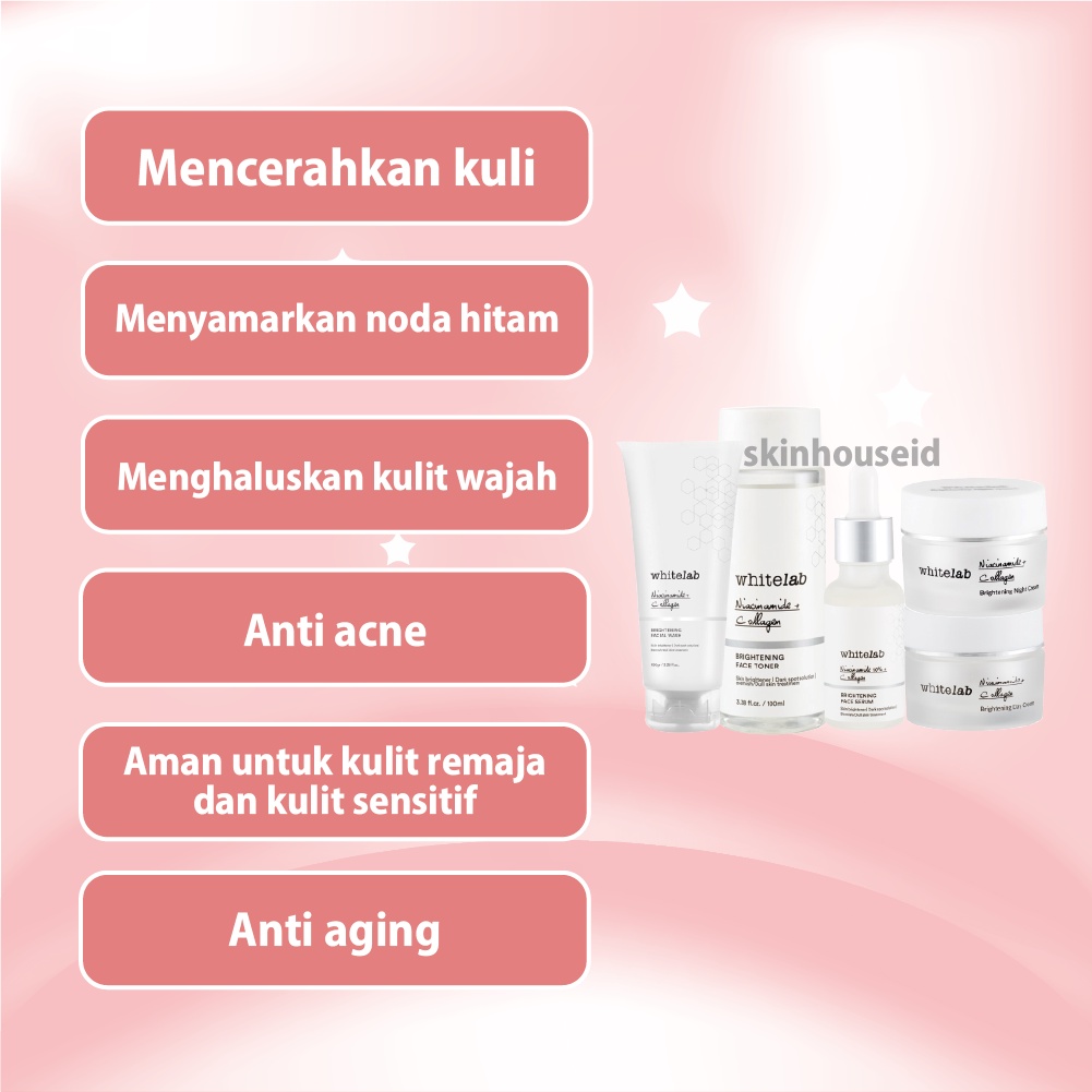 Skinhouseid Toner Whitelab Serum Niacinamide &amp; Collagen Paket Skincare Kecantikan Brightening Series BPOM