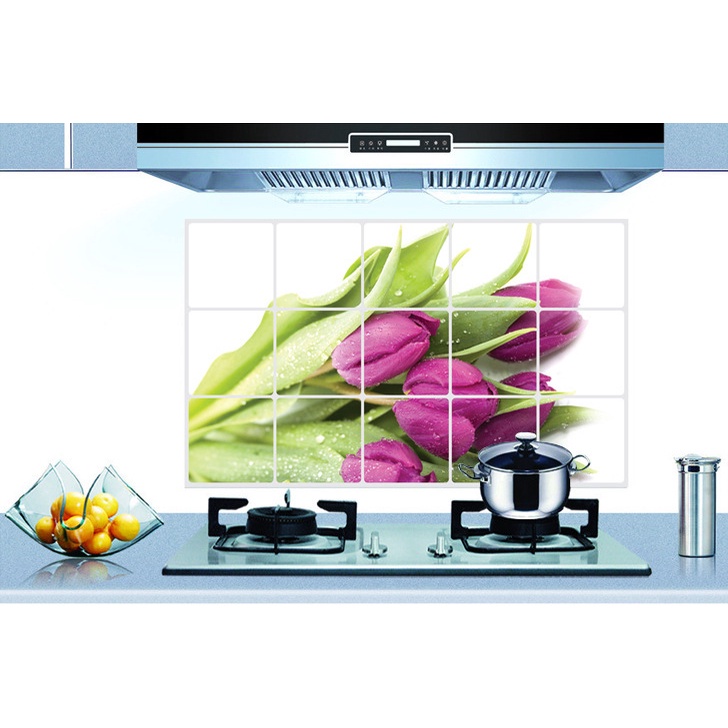 RELIZA Stiker Dapur Purple Tulip Bunga Ungu(75x45) Kitchen Waterproof Oilproof Tahan Air Minyak 3021