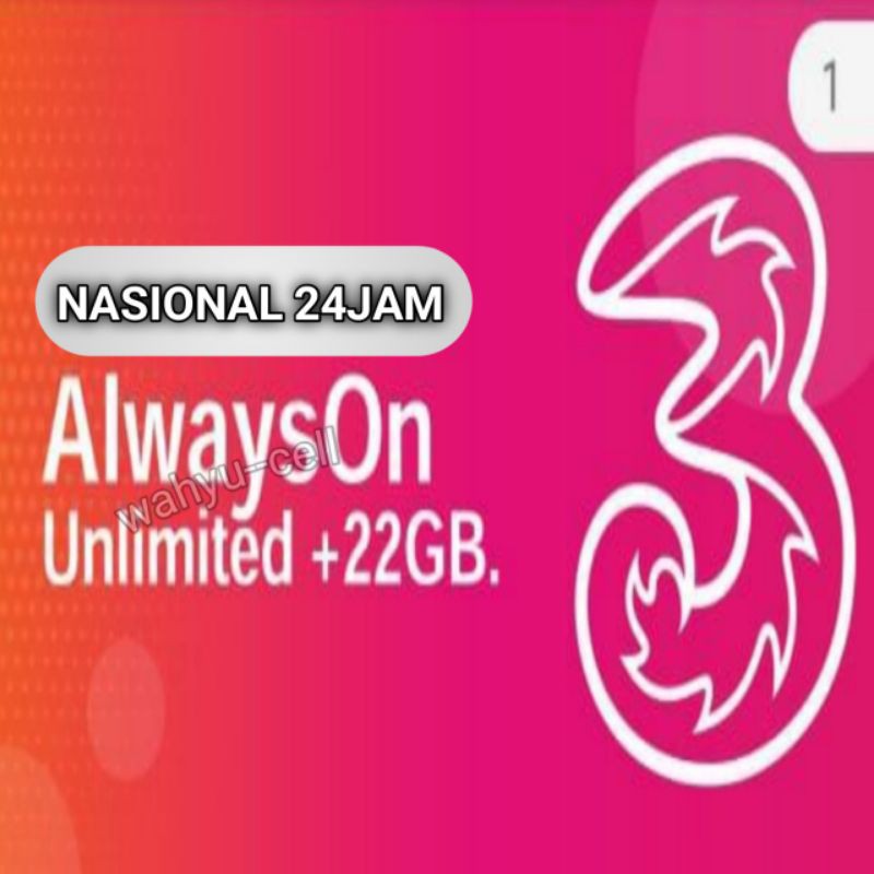 Tri 22gb 24jam + Unlimited Youtube 30 Hari