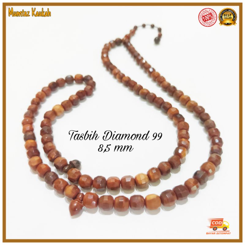 Tasbih kokka kaukah 99 bulat cutting kristal 8,5 mm coklat original koka kaoka kaokah