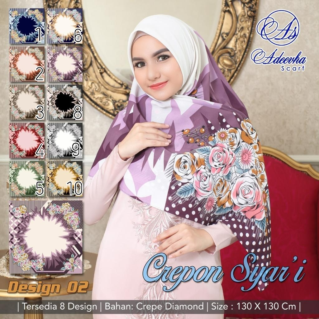Jilbab Segi Empat Motif Crepe Diamond Crepon SYARI Adeevha Scarf ukuran 130 x 130 cm Design 02