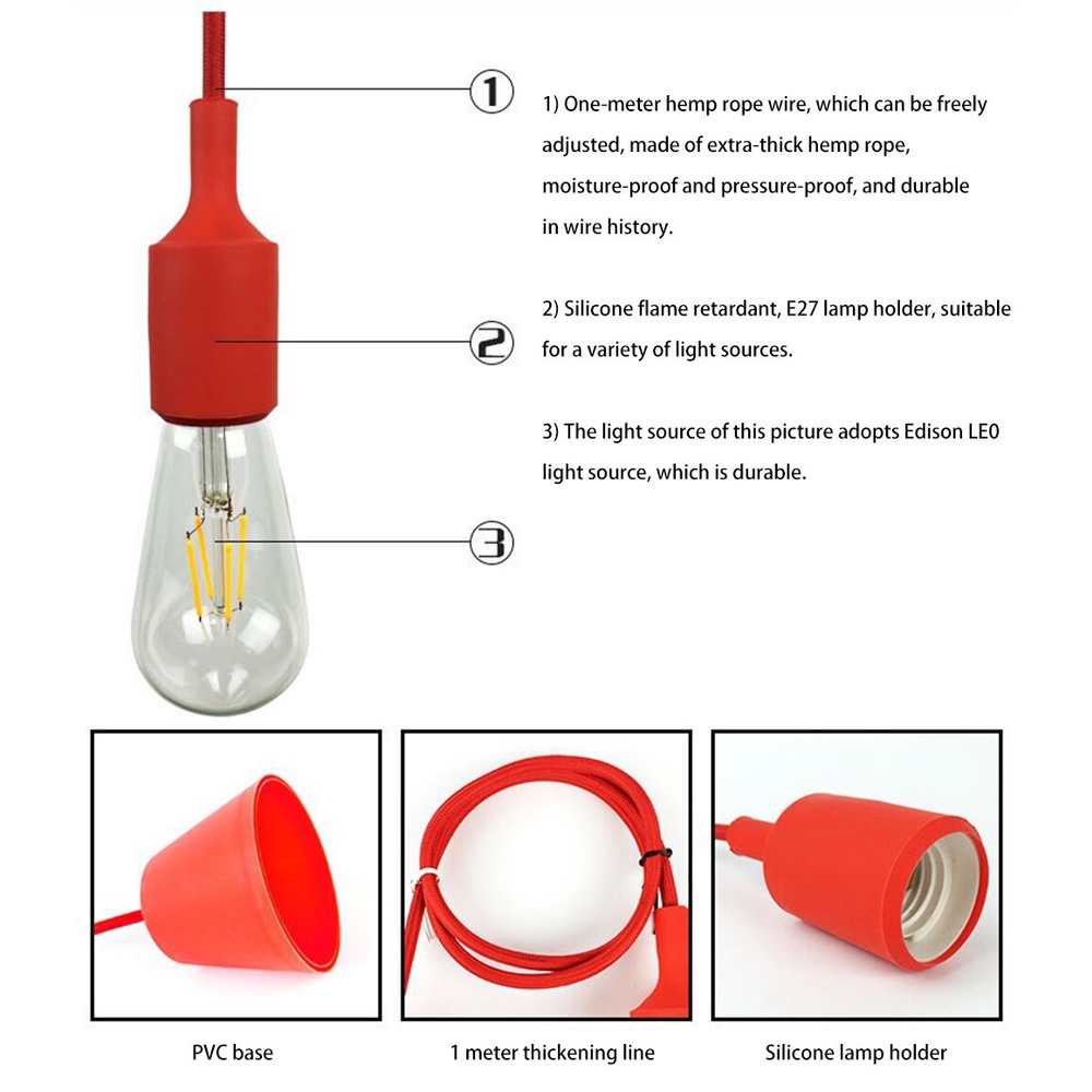 Fiting Lampu Gantung Edison E27 Fitting Gantung Lampu Pijar Filamen Rumah Cafe Silikon