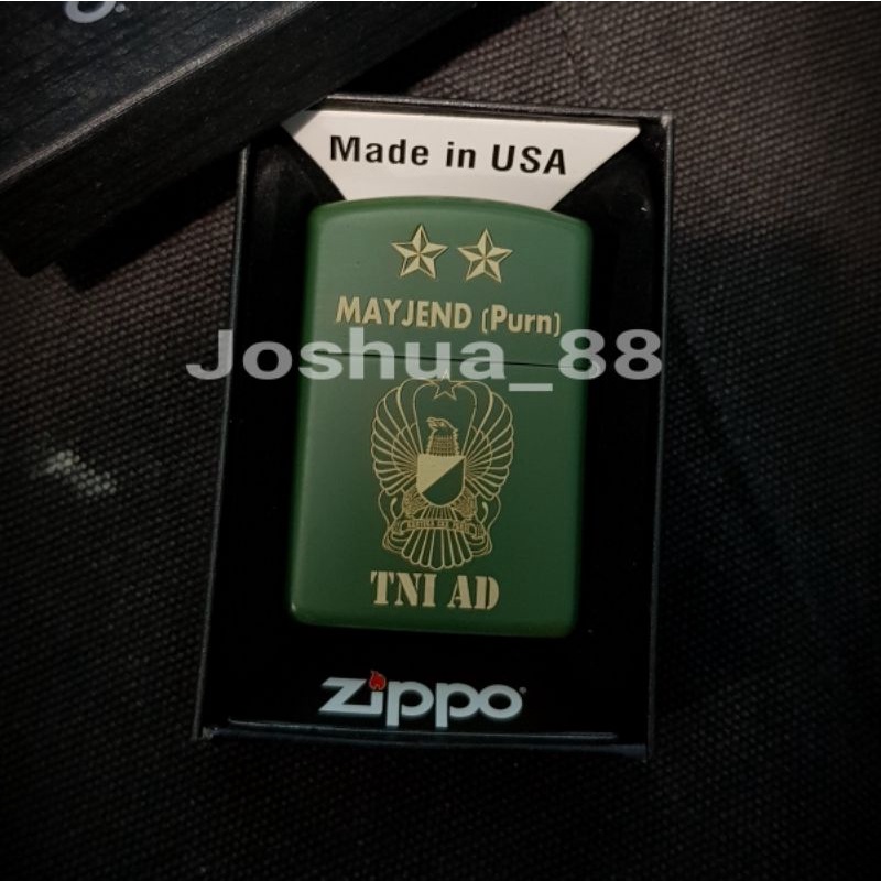 Zippo Custom Korek Api Ukir Logo TNI AD Hijau Army Green Bisa Ukir Nama Logo Sendiri